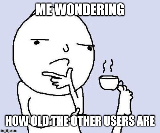 thinking meme | ME WONDERING; HOW OLD THE OTHER USERS ARE | image tagged in thinking meme | made w/ Imgflip meme maker