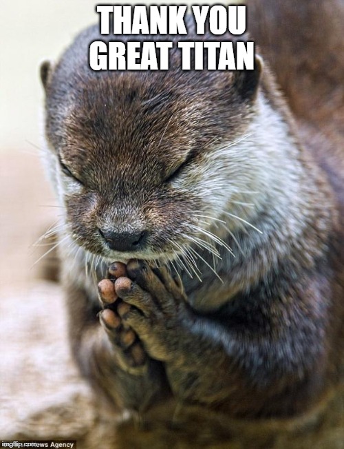 Thank you Lord Otter | THANK YOU GREAT TITAN | image tagged in thank you lord otter | made w/ Imgflip meme maker