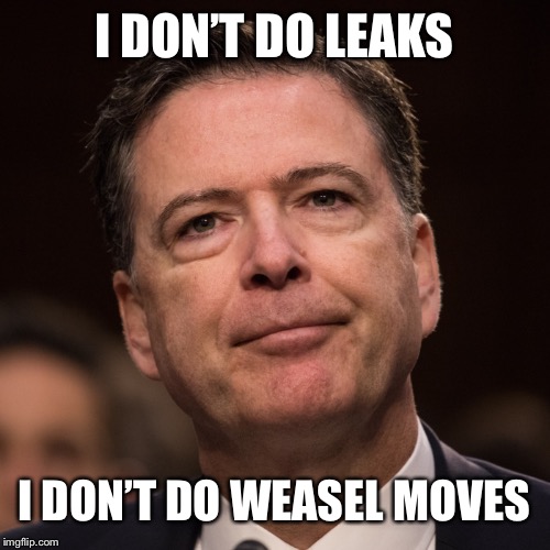 Comey leaks weasel | I DON’T DO LEAKS; I DON’T DO WEASEL MOVES | image tagged in comey leaks weasel | made w/ Imgflip meme maker