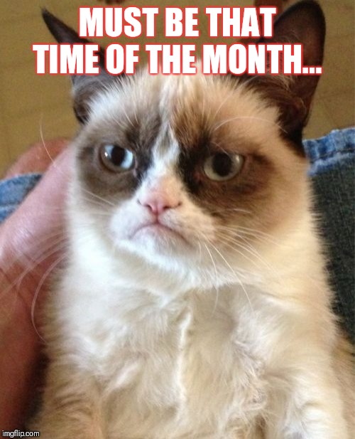 Grumpy Cat | MUST BE THAT TIME OF THE MONTH... | image tagged in memes,grumpy cat,meme,joke,jokes,funny | made w/ Imgflip meme maker
