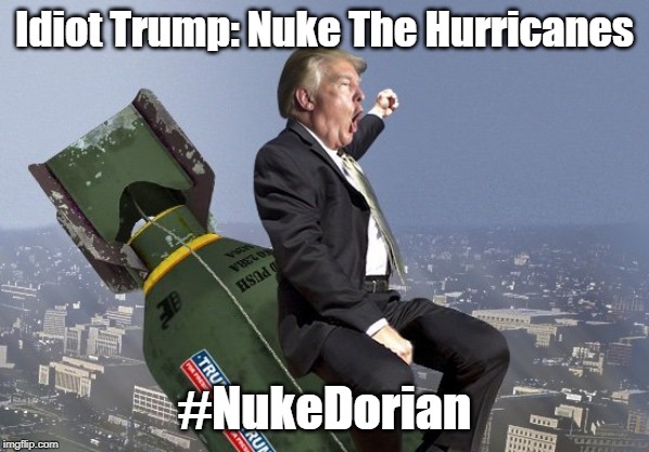 Idiot Trump: Nuke the Hurricanes #NukeDorian | Idiot Trump: Nuke The Hurricanes; #NukeDorian | image tagged in nuke hurricanes,trump,idiot,hurricane | made w/ Imgflip meme maker