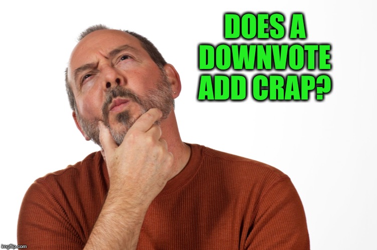 Man Deciding Thinking | DOES A DOWNVOTE ADD CRAP? | image tagged in man deciding thinking | made w/ Imgflip meme maker