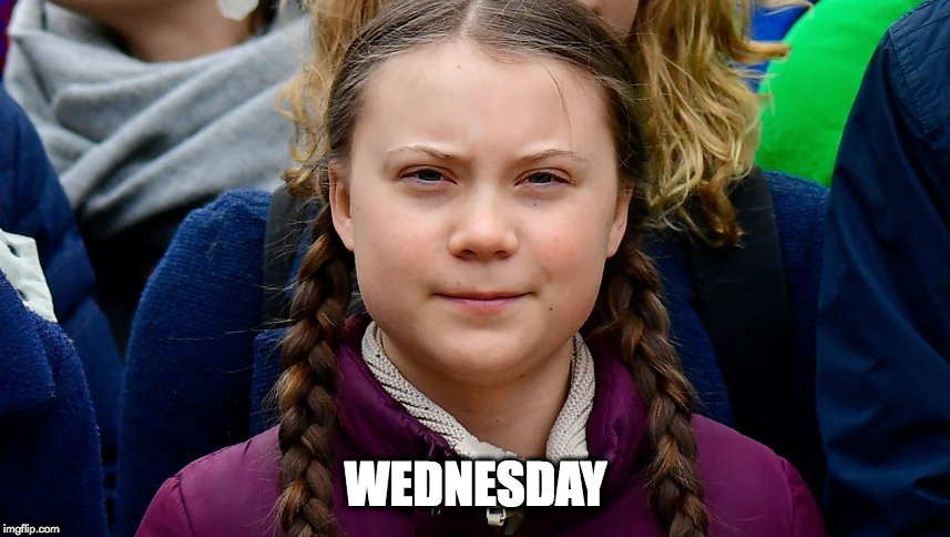 Wednesday | WEDNESDAY | image tagged in greta thunberg,wednesday addams | made w/ Imgflip meme maker