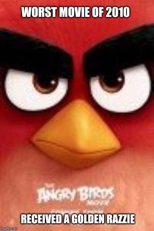 WORST MOVIE OF 2010; RECEIVED A GOLDEN RAZZIE | image tagged in angry birds,worst,movie,sony,video game,disgusted | made w/ Imgflip meme maker