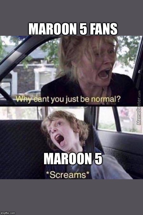 Why Can't You Just Be Normal | MAROON 5 FANS; MAROON 5 | image tagged in why can't you just be normal | made w/ Imgflip meme maker