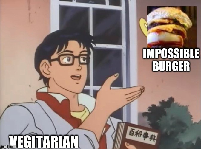 Is this a bird? | IMPOSSIBLE BURGER; VEGITARIAN | image tagged in is this a bird | made w/ Imgflip meme maker