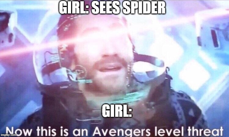 Now this is an avengers level threat | GIRL: SEES SPIDER; GIRL: | image tagged in now this is an avengers level threat | made w/ Imgflip meme maker