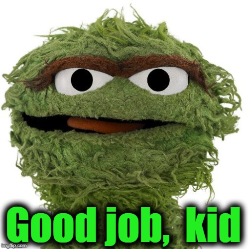 Oscar The Grouch | Good job,  kid | image tagged in oscar the grouch | made w/ Imgflip meme maker