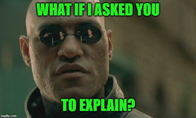 Matrix Morpheus Meme | WHAT IF I ASKED YOU TO EXPLAIN? | image tagged in memes,matrix morpheus | made w/ Imgflip meme maker