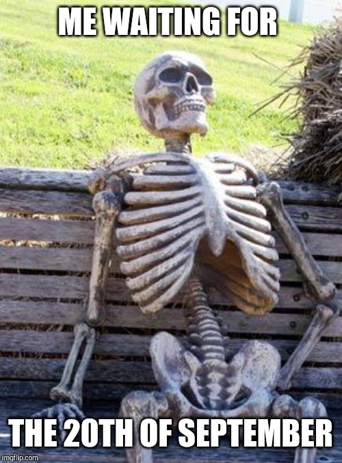 Waiting Skeleton | ME WAITING FOR; THE 20TH OF SEPTEMBER | image tagged in memes,waiting skeleton | made w/ Imgflip meme maker