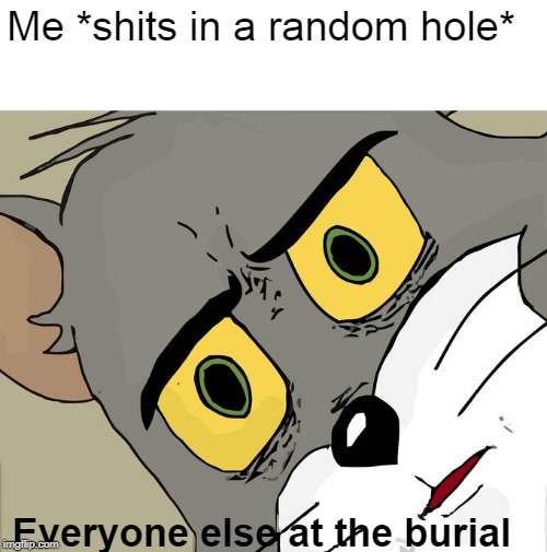 Unsettled Tom Meme | Me *shits in a random hole*; Everyone else at the burial | image tagged in memes,unsettled tom | made w/ Imgflip meme maker