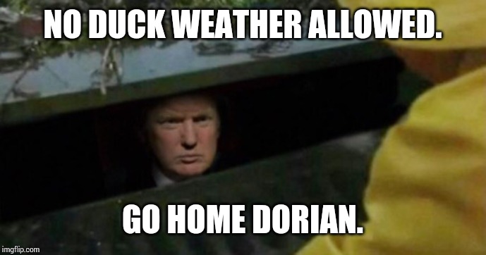 Trump sewer | NO DUCK WEATHER ALLOWED. GO HOME DORIAN. | image tagged in trump sewer | made w/ Imgflip meme maker