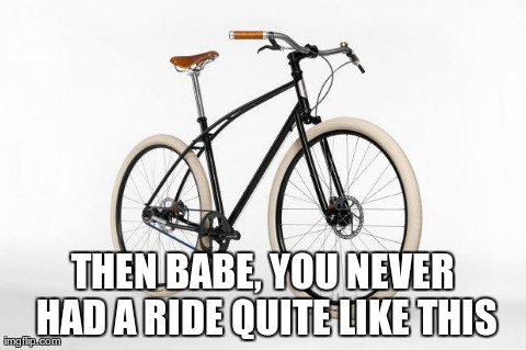 THEN BABE, YOU NEVER HAD A RIDE QUITE LIKE THIS | image tagged in bike | made w/ Imgflip meme maker