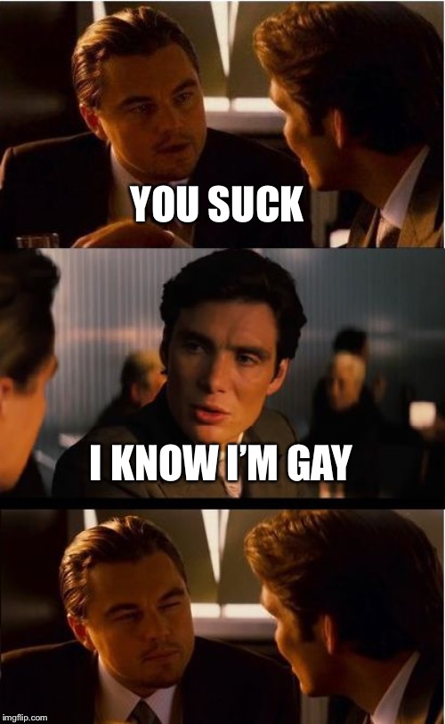 Inception Meme | YOU SUCK; I KNOW I’M GAY | image tagged in memes,inception | made w/ Imgflip meme maker