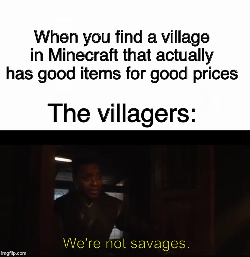 The odds | When you find a village in Minecraft that actually has good items for good prices; The villagers:; We're not savages. | image tagged in we're not savages,doctor strange | made w/ Imgflip meme maker