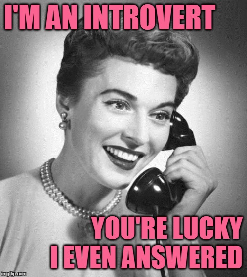 Introversion Aversion | I'M AN INTROVERT; YOU'RE LUCKY I EVEN ANSWERED | image tagged in vintage phone,introvert,so true memes,lol so funny,phone call,communication | made w/ Imgflip meme maker