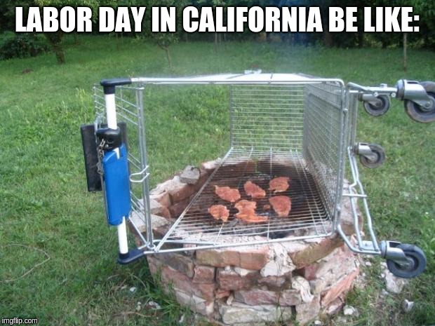 shopping-cart-grill | LABOR DAY IN CALIFORNIA BE LIKE: | image tagged in shopping-cart-grill | made w/ Imgflip meme maker