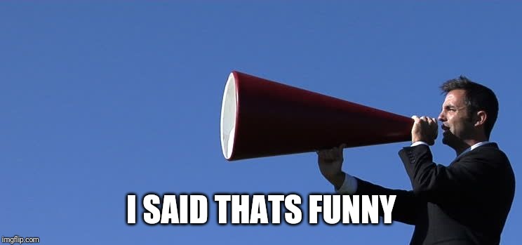 Guy Yelling Into A Bullhorn | I SAID THATS FUNNY | image tagged in guy yelling into a bullhorn | made w/ Imgflip meme maker