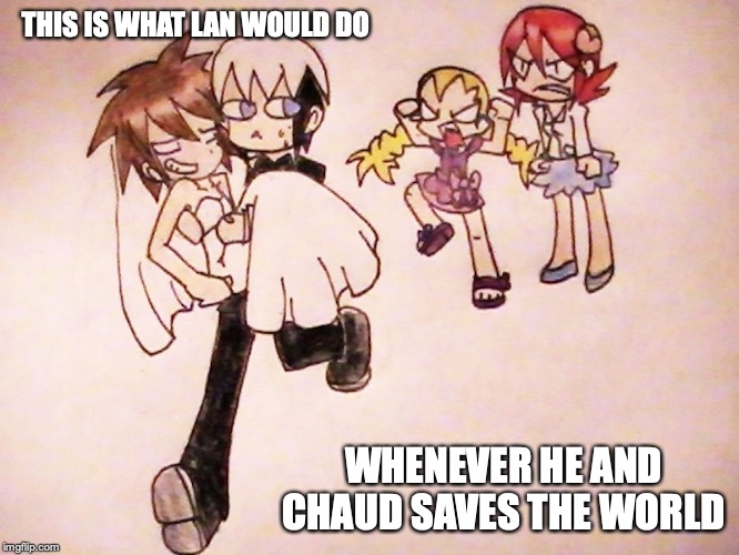 Husband.EXE Has Stopped Working | THIS IS WHAT LAN WOULD DO; WHENEVER HE AND CHAUD SAVES THE WORLD | image tagged in megaman nt warrior,megaman,lan hikari,eugene chaud,memes | made w/ Imgflip meme maker