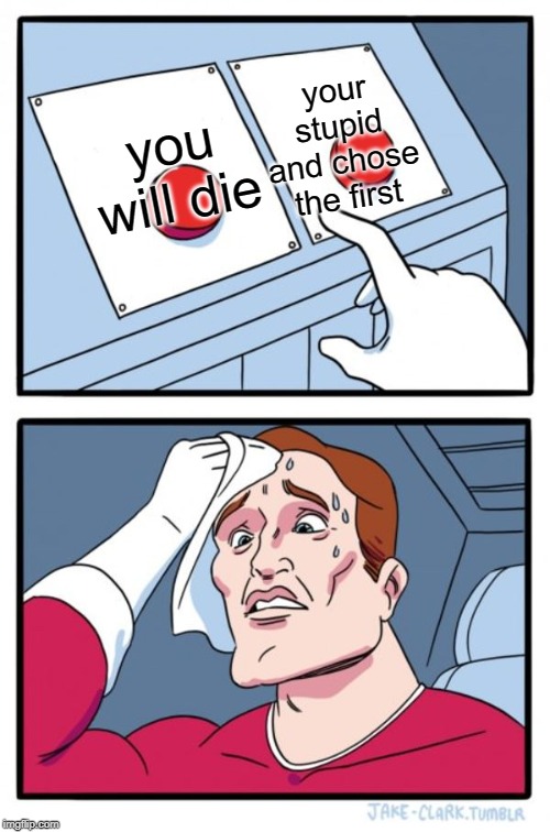 Two Buttons Meme | you will die your stupid and chose the first | image tagged in memes,two buttons | made w/ Imgflip meme maker