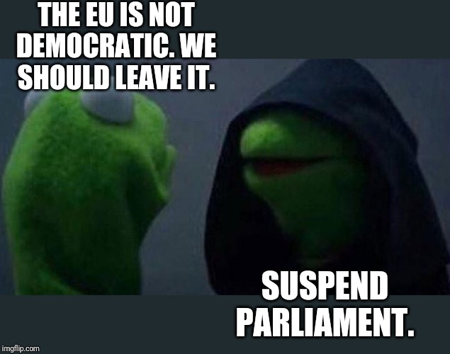 Me and also me | THE EU IS NOT DEMOCRATIC. WE SHOULD LEAVE IT. SUSPEND PARLIAMENT. | image tagged in me and also me | made w/ Imgflip meme maker