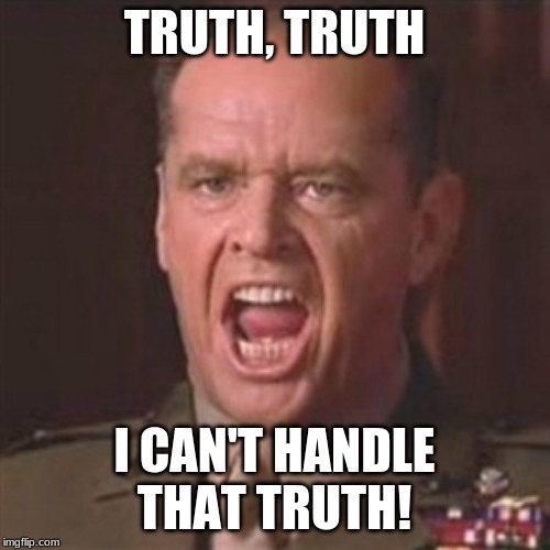 You can't handle the truth | TRUTH, TRUTH I CAN'T HANDLE THAT TRUTH! | image tagged in you can't handle the truth | made w/ Imgflip meme maker