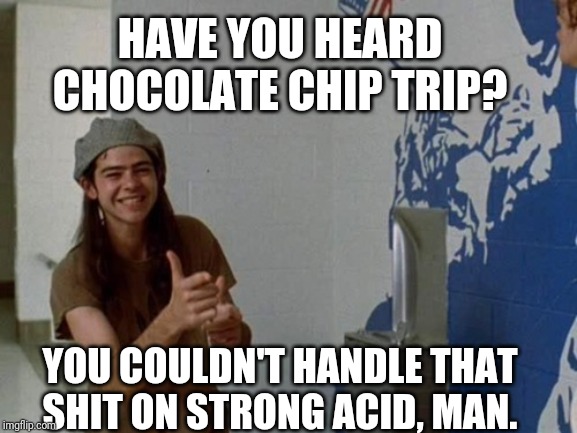 Dazed And Confused | HAVE YOU HEARD CHOCOLATE CHIP TRIP? YOU COULDN'T HANDLE THAT SHIT ON STRONG ACID, MAN. | image tagged in dazed and confused,ToolBand | made w/ Imgflip meme maker
