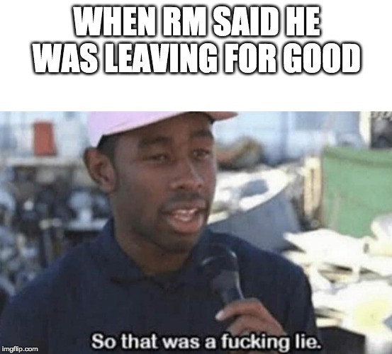 So that was a fucking lie | WHEN RM SAID HE WAS LEAVING FOR GOOD | image tagged in so that was a fucking lie | made w/ Imgflip meme maker