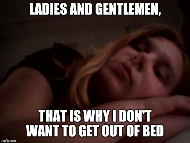 never getting out of bed | LADIES AND GENTLEMEN, THAT IS WHY I DON'T WANT TO GET OUT OF BED | image tagged in never getting out of bed | made w/ Imgflip meme maker