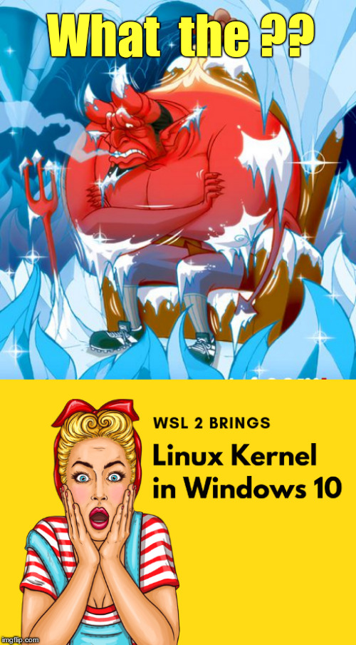 "MIRACLES"?? ... Pfft! ... You Ain't Seen Nothin'! ... | What  the ?? | image tagged in devil in hell frozen over,linux,windows 10,microsoft,rick75230 | made w/ Imgflip meme maker