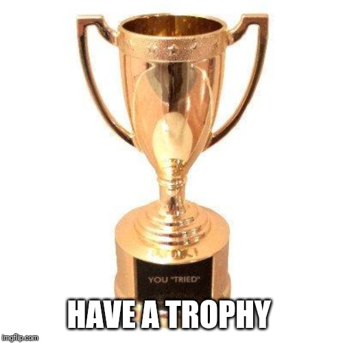 Participation trophy | HAVE A TROPHY | image tagged in participation trophy | made w/ Imgflip meme maker