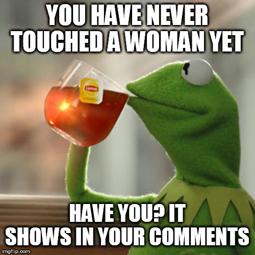 But That's None Of My Business | YOU HAVE NEVER TOUCHED A WOMAN YET; HAVE YOU? IT SHOWS IN YOUR COMMENTS | image tagged in memes,but thats none of my business,kermit the frog | made w/ Imgflip meme maker