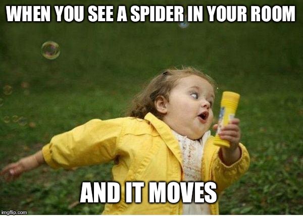Chubby Bubbles Girl Meme | WHEN YOU SEE A SPIDER IN YOUR ROOM; AND IT MOVES | image tagged in memes,chubby bubbles girl | made w/ Imgflip meme maker