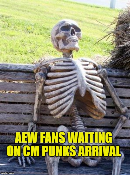 Waiting Skeleton Meme | AEW FANS WAITING ON CM PUNKS ARRIVAL | image tagged in memes,waiting skeleton | made w/ Imgflip meme maker