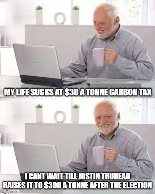 It will never go down and it will never end | MY LIFE SUCKS AT $30 A TONNE CARBON TAX; I CANT WAIT TILL JUSTIN TRUDEAU RAISES IT TO $300 A TONNE AFTER THE ELECTION | image tagged in justin trudeau,trudeau,carbon footprint,taxation is theft,idiots,liberal logic | made w/ Imgflip meme maker