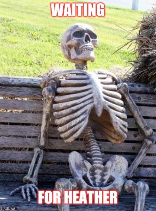 Waiting Skeleton | WAITING; FOR HEATHER | image tagged in memes,waiting skeleton | made w/ Imgflip meme maker