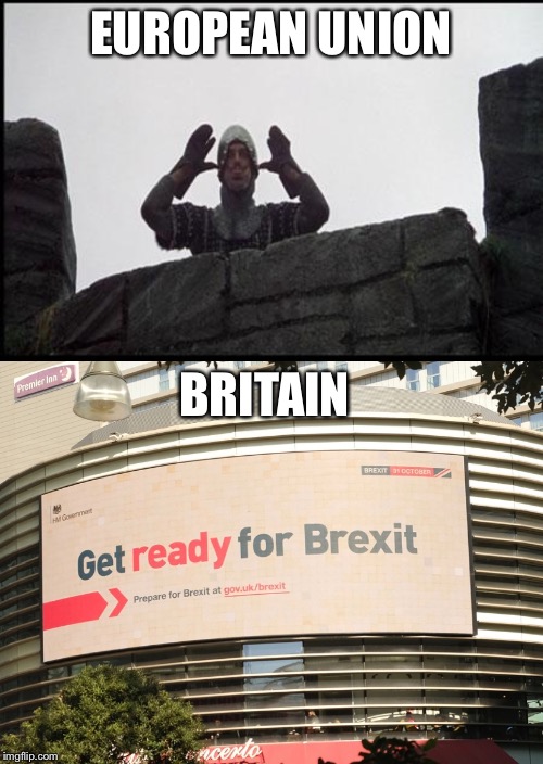 EUROPEAN UNION; BRITAIN | image tagged in french taunting in monty python's holy grail | made w/ Imgflip meme maker