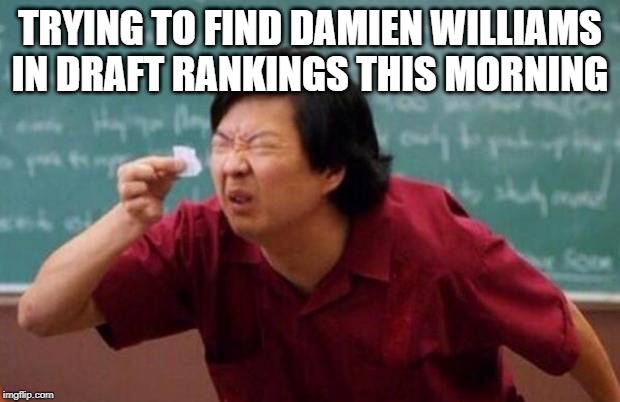Small List | TRYING TO FIND DAMIEN WILLIAMS IN DRAFT RANKINGS THIS MORNING | image tagged in small list | made w/ Imgflip meme maker