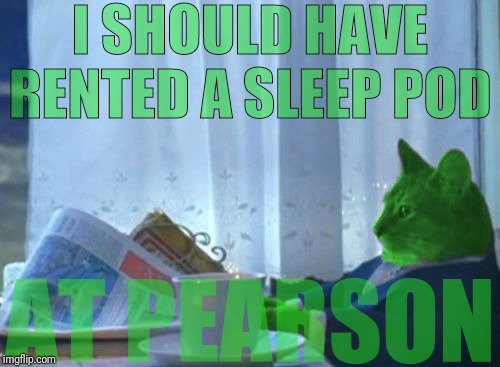 A night to remember... | I SHOULD HAVE RENTED A SLEEP POD; AT PEARSON | image tagged in i should buy a boat raycat,pearson,toronto,beck,lisa loeb,neil young | made w/ Imgflip meme maker