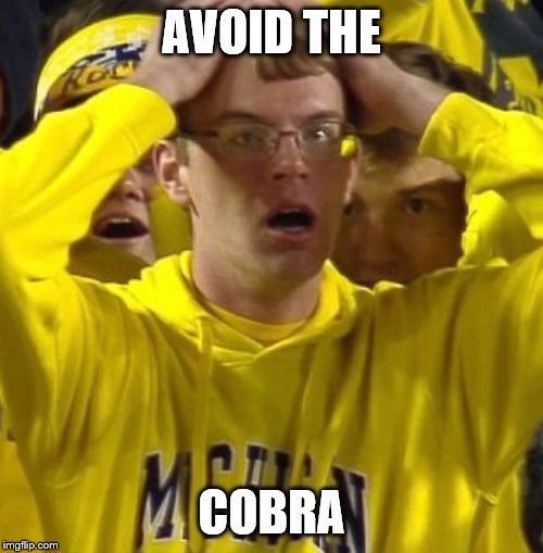 Michigan Football Guy | AVOID THE; COBRA | image tagged in michigan football guy | made w/ Imgflip meme maker