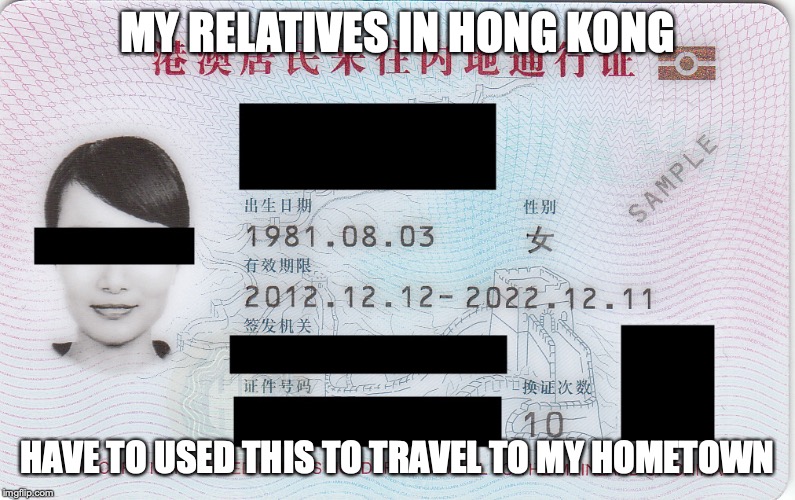 Home Return Permit | MY RELATIVES IN HONG KONG; HAVE TO USED THIS TO TRAVEL TO MY HOMETOWN | image tagged in home return permit,memes,hong kong,identification,id | made w/ Imgflip meme maker