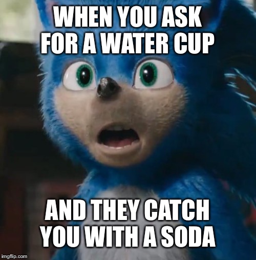 Sonic Was Too Slow This Time | WHEN YOU ASK FOR A WATER CUP; AND THEY CATCH YOU WITH A SODA | image tagged in sonic movie,soda,water cup,restaurant,uh oh | made w/ Imgflip meme maker