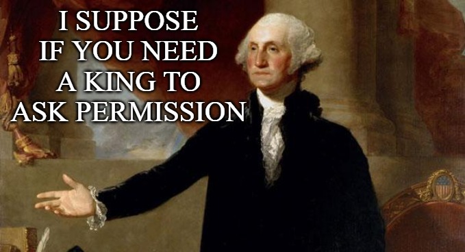 george washington | I SUPPOSE IF YOU NEED A KING TO ASK PERMISSION | image tagged in george washington | made w/ Imgflip meme maker