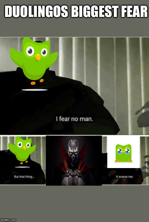 DUOLINGOS Fear | DUOLINGOS BIGGEST FEAR | image tagged in i fear no man | made w/ Imgflip meme maker