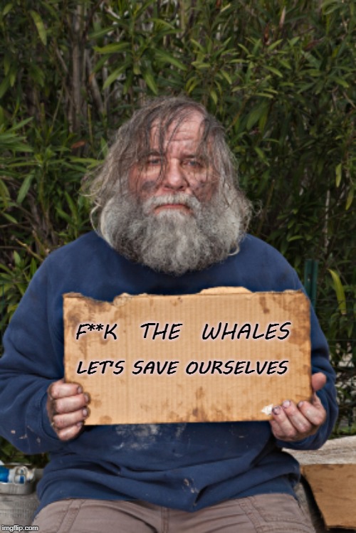 Blak Homeless Sign | F**K  THE  WHALES LET'S SAVE OURSELVES | image tagged in blak homeless sign | made w/ Imgflip meme maker