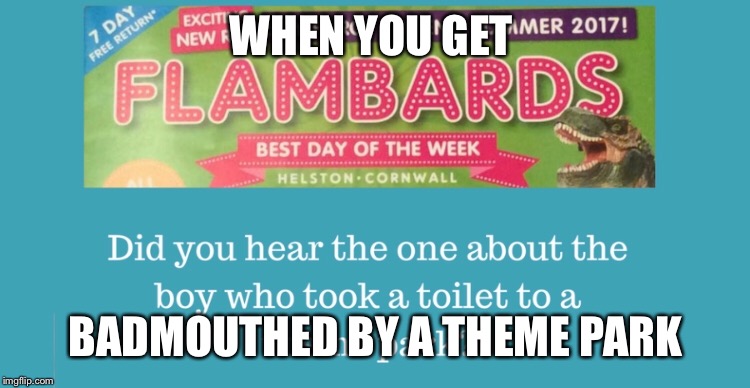  WHEN YOU GET; BADMOUTHED BY A THEME PARK | image tagged in funny meme | made w/ Imgflip meme maker
