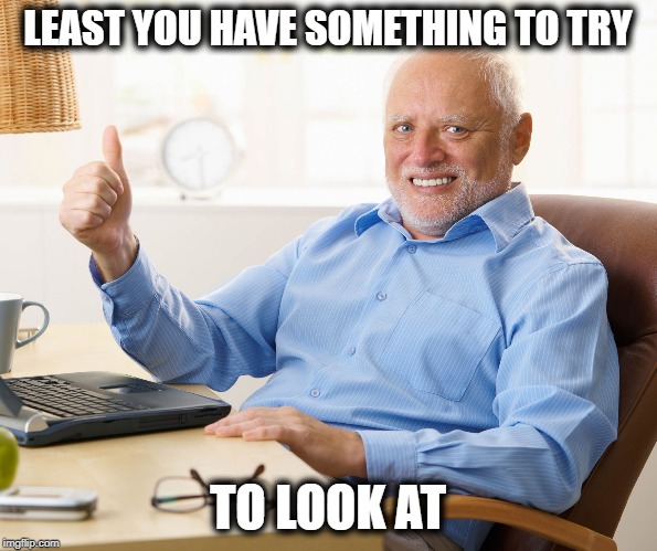 Hide the pain harold | LEAST YOU HAVE SOMETHING TO TRY TO LOOK AT | image tagged in hide the pain harold | made w/ Imgflip meme maker