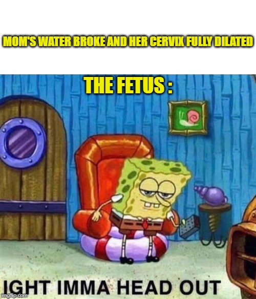 LABOR DAY | MOM'S WATER BROKE AND HER CERVIX FULLY DILATED; THE FETUS : | image tagged in spongebob ight imma head out,puns | made w/ Imgflip meme maker