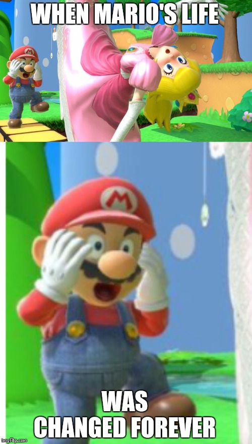 MARIO SEES EVERYTHING | WHEN MARIO'S LIFE; WAS CHANGED FOREVER | image tagged in super mario,princess peach,video games | made w/ Imgflip meme maker