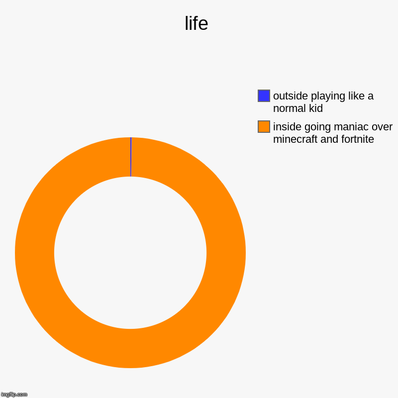 life | inside going maniac over minecraft and fortnite, outside playing like a normal kid | image tagged in charts,donut charts | made w/ Imgflip chart maker